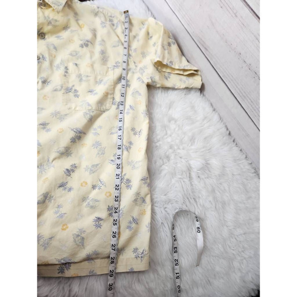 Eddie Bauer Mens Button Down Shirt Yellow Blue Floral Short Sleeve Pocket XL - Picture 4 of 5